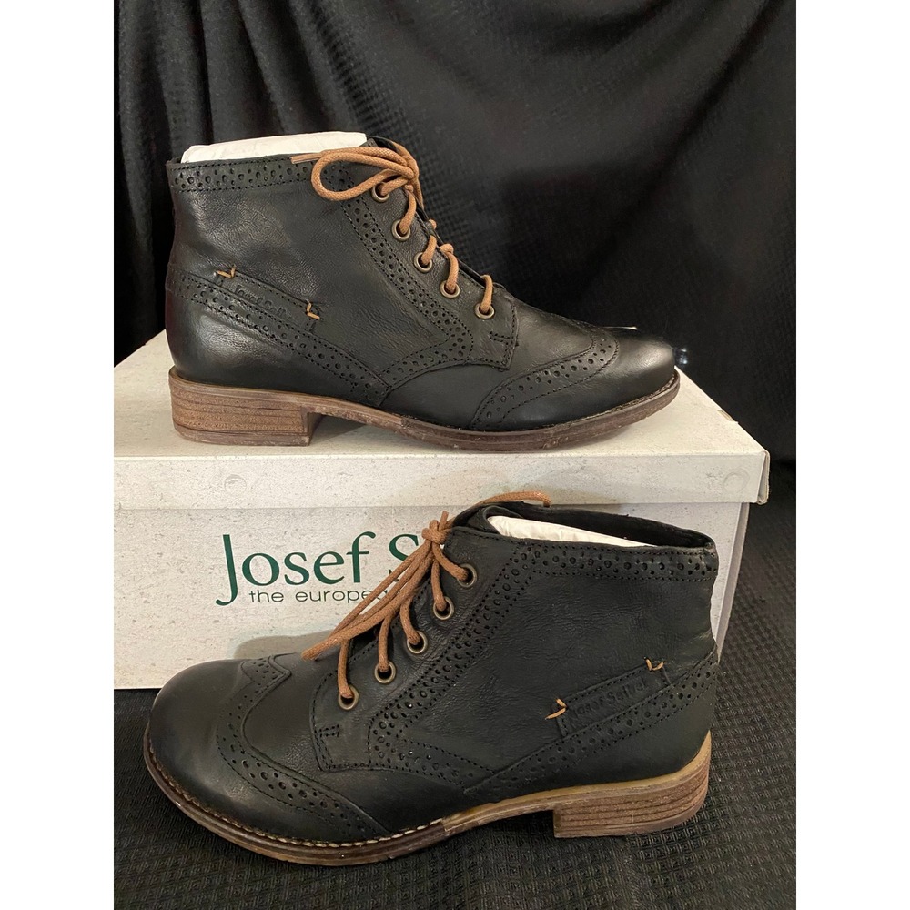 Josef Seibel Sienna 15 Black Leather Wingtip Brogue Ankle Boots Womens 36